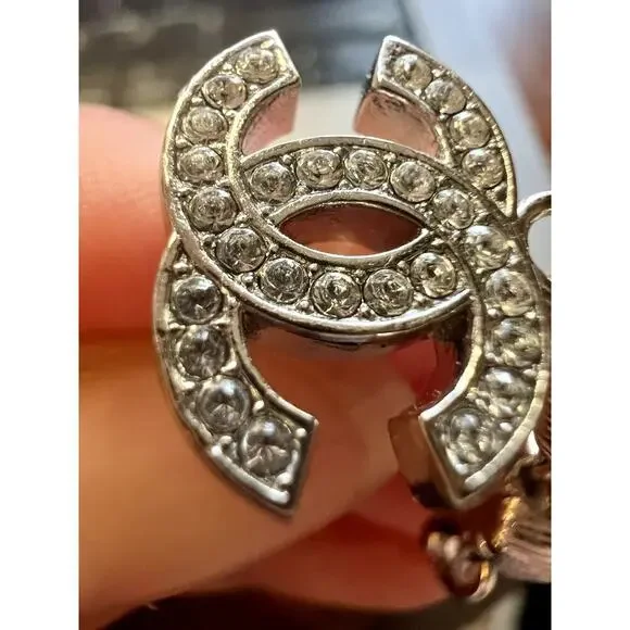 CHANEL Women's Stunning Silver Strass and Crystal CC Long Dangle Earrings - NWT - Picture 4 of 8